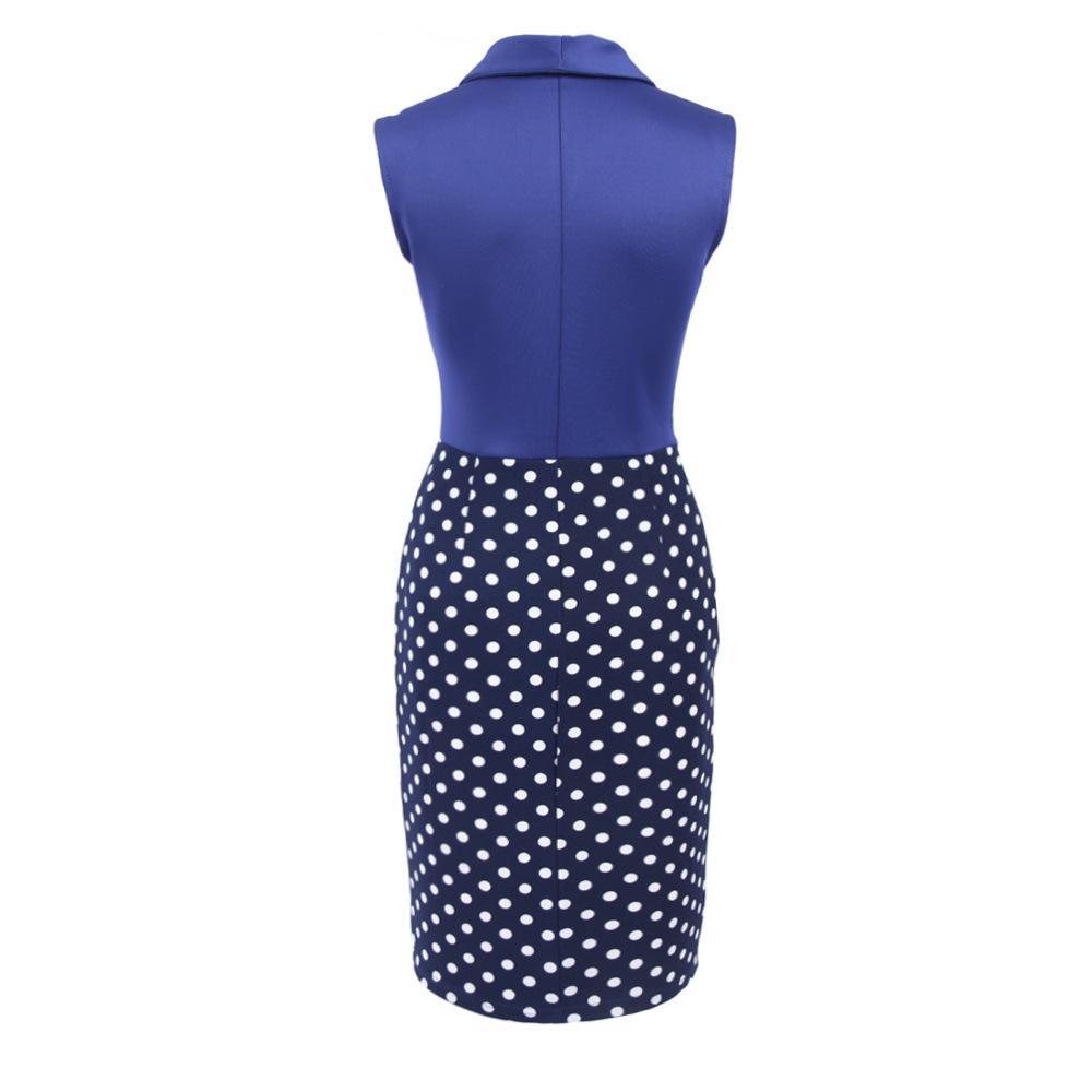 Sleeveless Polka Dot Office Dress