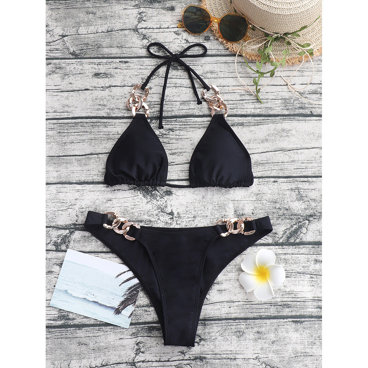 Set baju renang perangkat keras logam warna solid