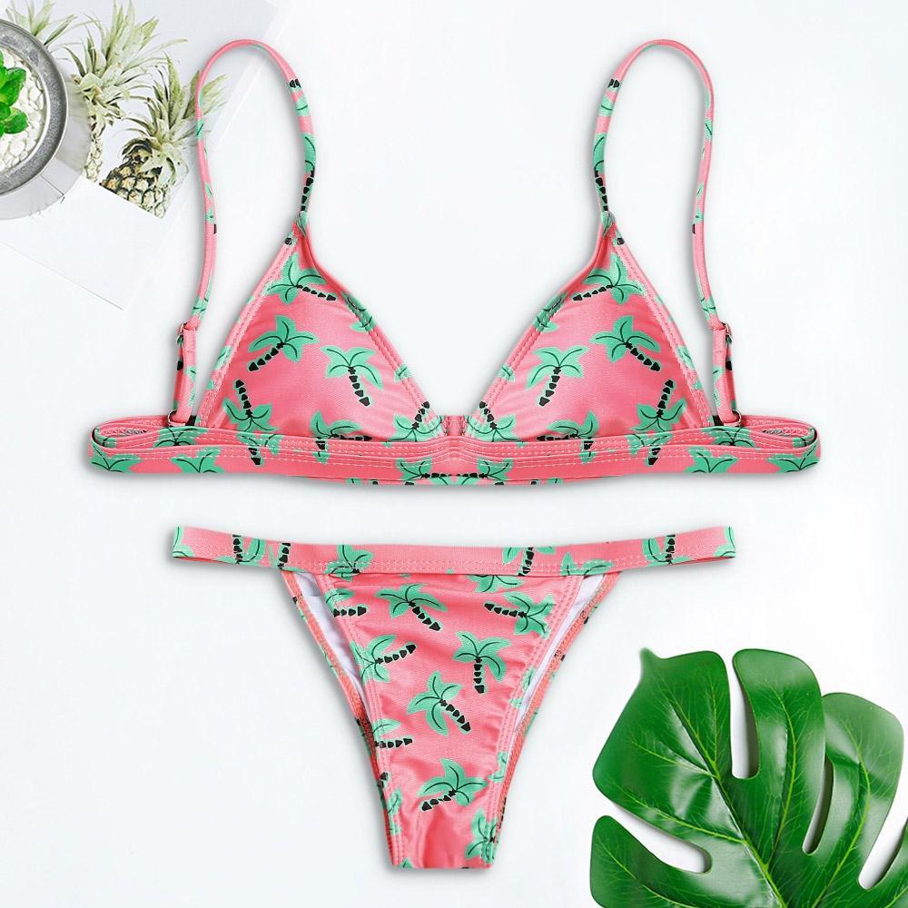 Spaghetti Strap Tree Print Bikini