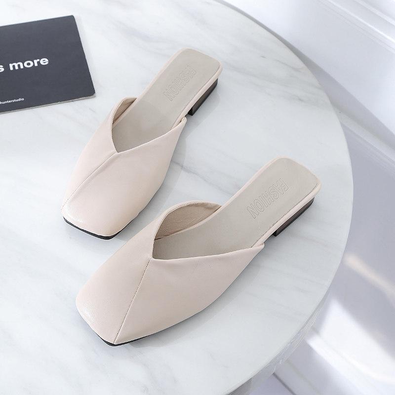 Square Toe Leatherette Slipper Shoes-Theone Apparel
