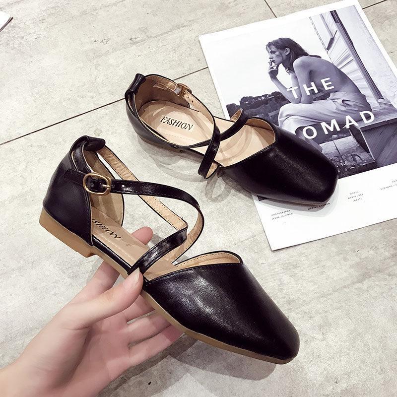 Strappy Maryjane Buckle Flat Sandals-Black-Theone Apparel