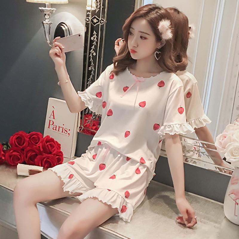 Strawberry Fields Fruit Print Sleep Set-White-Theone Apparel