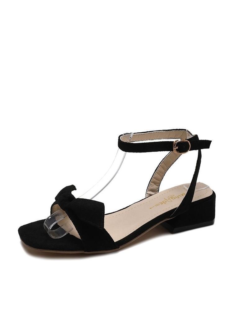 Suede Bow Low Heel Sandals