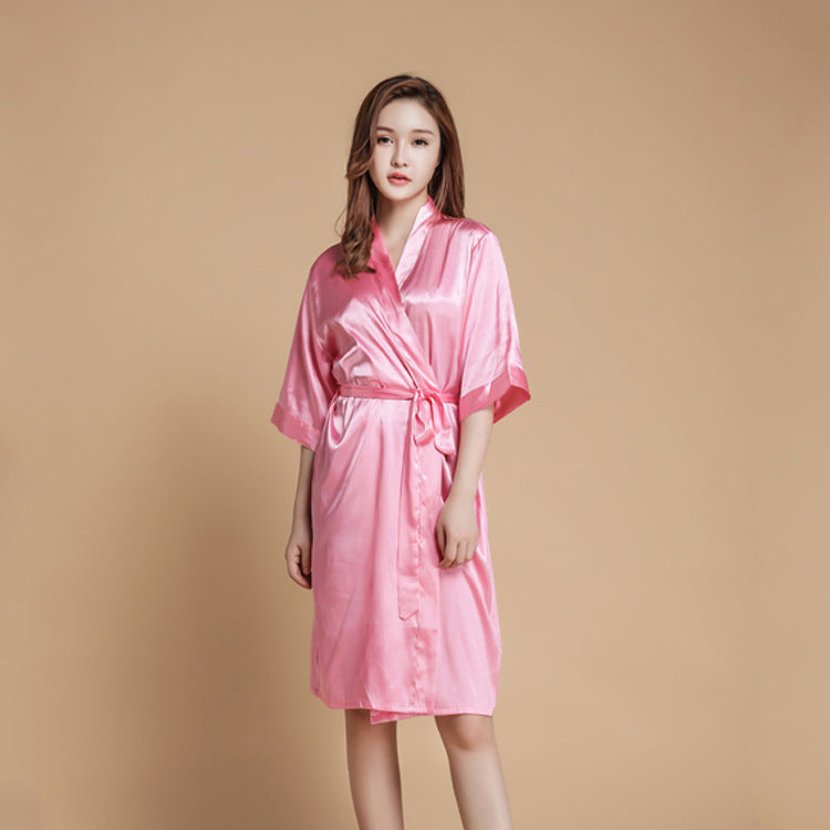 Sweet and Simple Satin Tie Robe-Pink-Theone Apparel