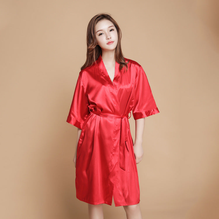 Sweet and Simple Satin Tie Robe-Red-Theone Apparel