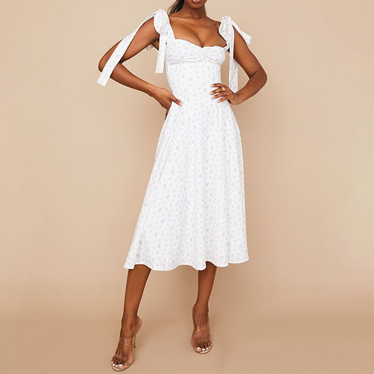 Sweetheart Neckline Short Sleeve Midi Dress with Thigh Slit-White-Theone Apparel