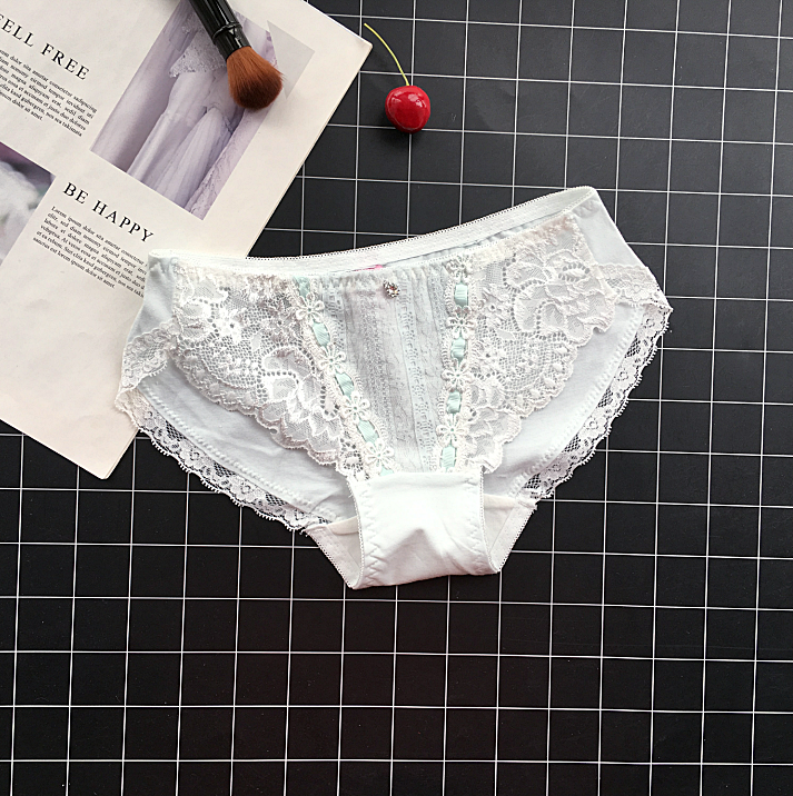 Traditional Cotton Semi Transparent Lace Panties-Light Blue-Theone Apparel