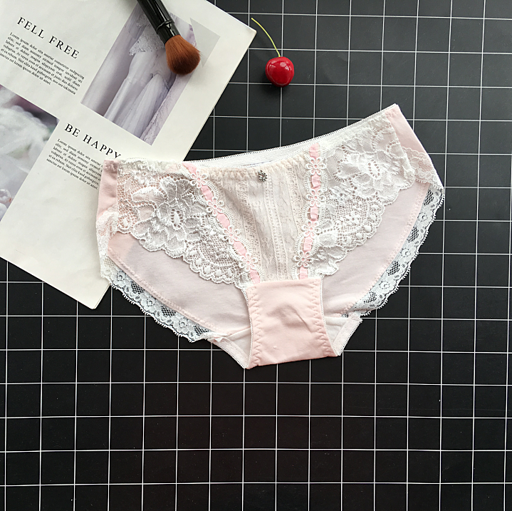 Traditional Cotton Semi Transparent Lace Panties-Pink-Theone Apparel