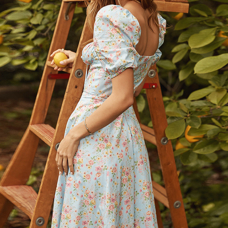 Robe maxi à manches à manches carrées d'inspiration vintage