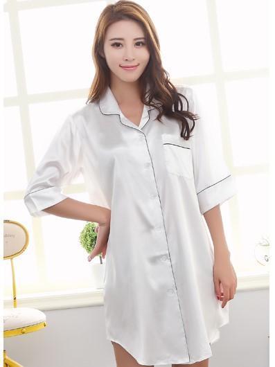 Silky Sleep Shirt with Piped Trim