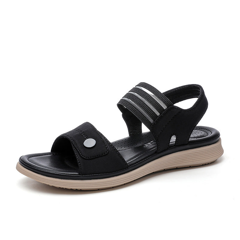 Wide Strap Ankle Sandals with Short Wedge-Black-Theone Apparel