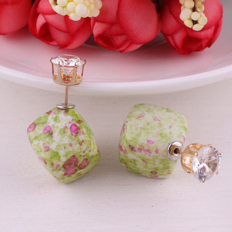 Zircon Double Sided Velveteen Earrings-Grass Green-Theone Apparel