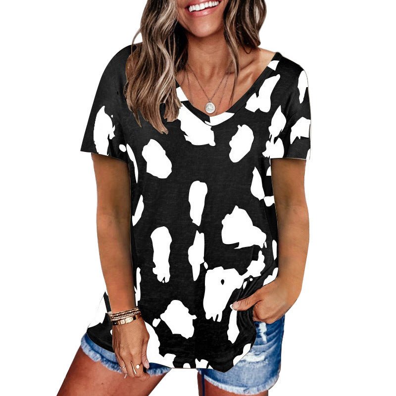 Abstract Pattern Short Sleeved Women's Blouse - THEONE APPAREL