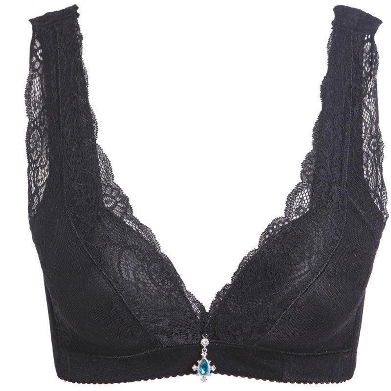 Bejeweled Black Lace V-Neck Bralette - THEONE APPAREL