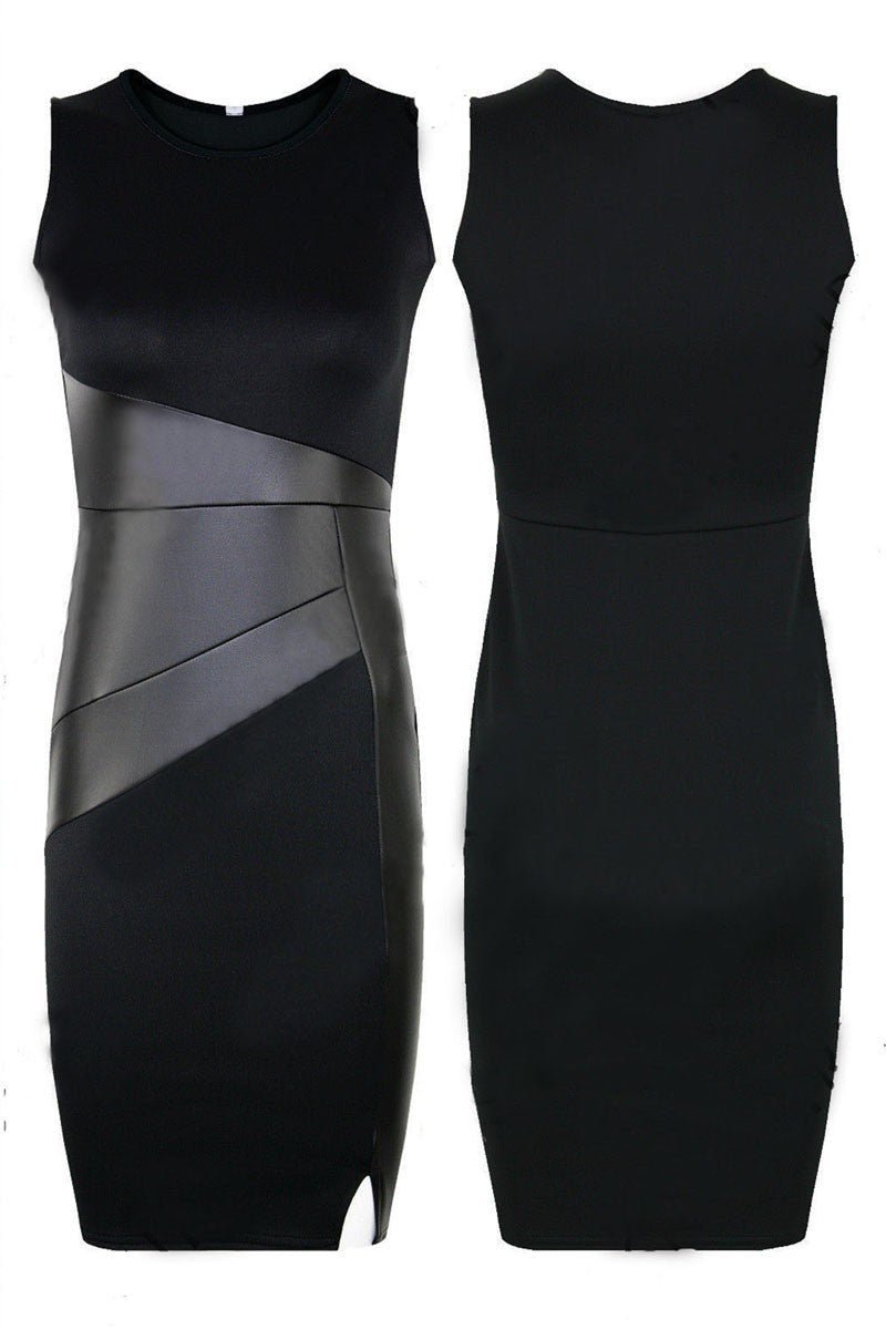 Black Faux Leather-Accent Sheath Dress - THEONE APPAREL