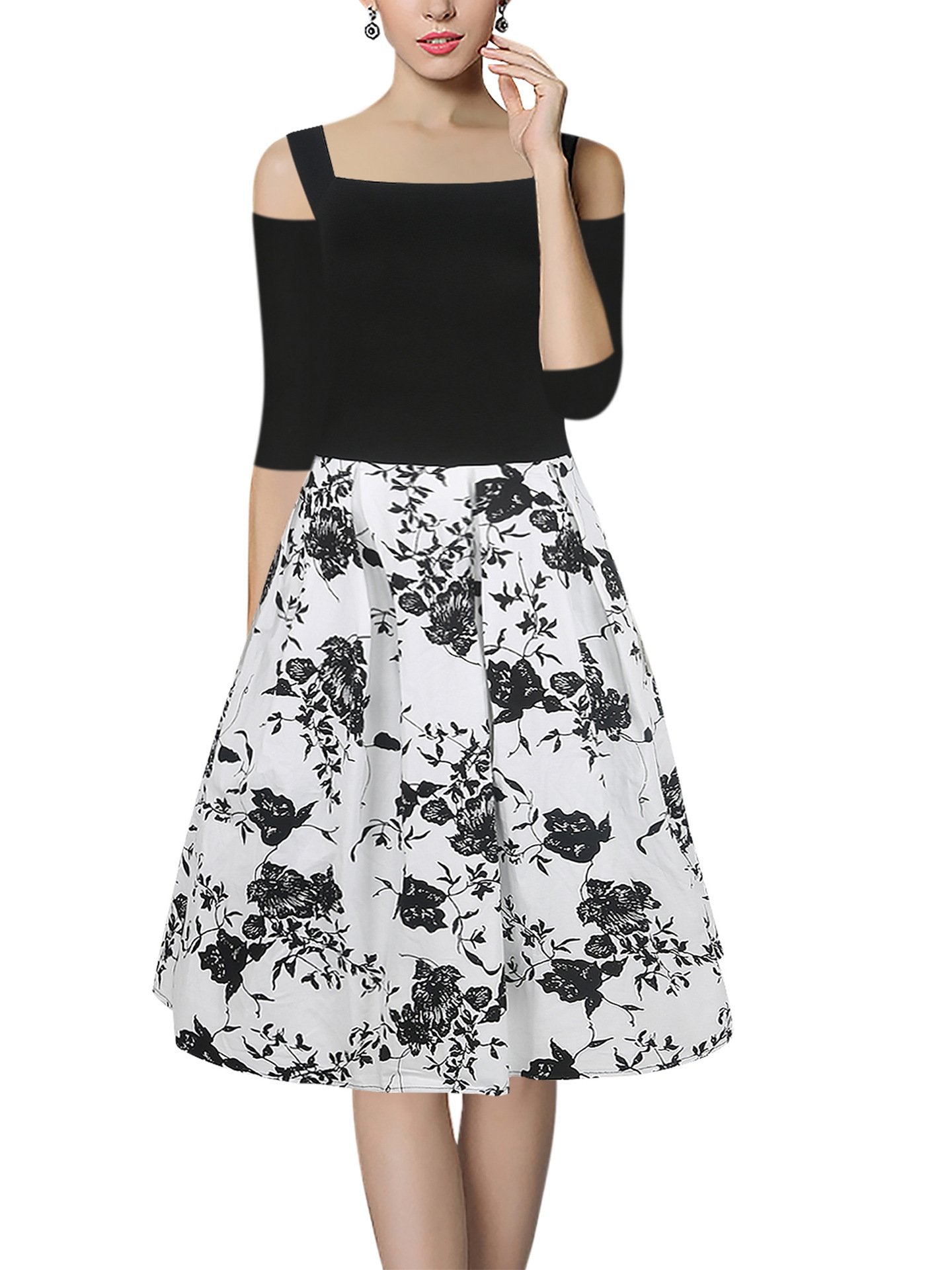 Black & White Floral Cutout Dress - THEONE APPAREL