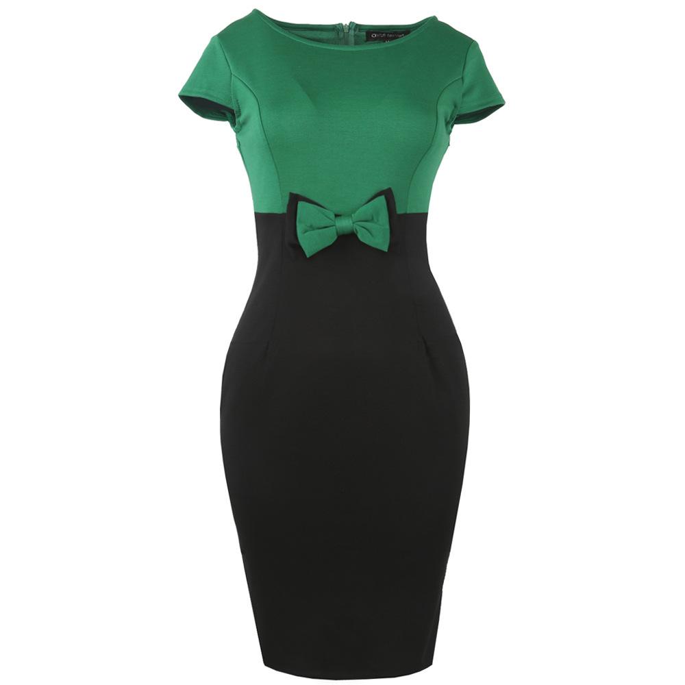 Blocked Bow Waist Sheath Dress - THEONE APPAREL