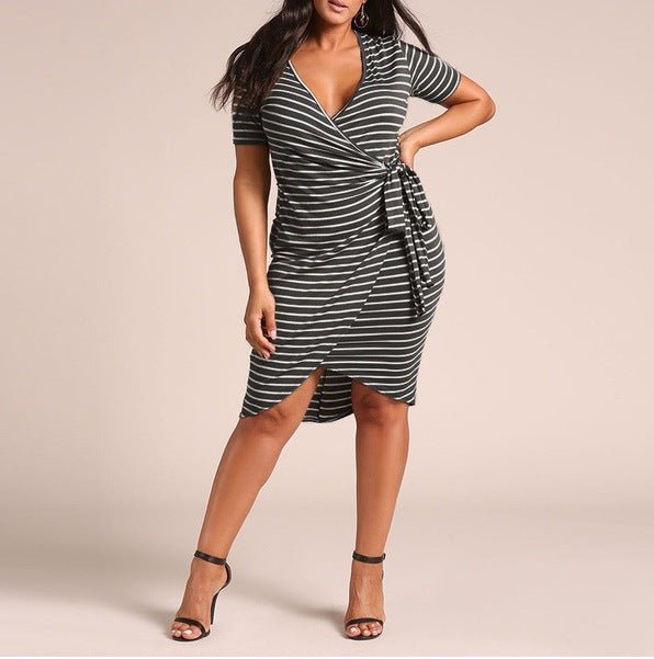 Body Con Wrap Dress with Short Sleeves - THEONE APPAREL