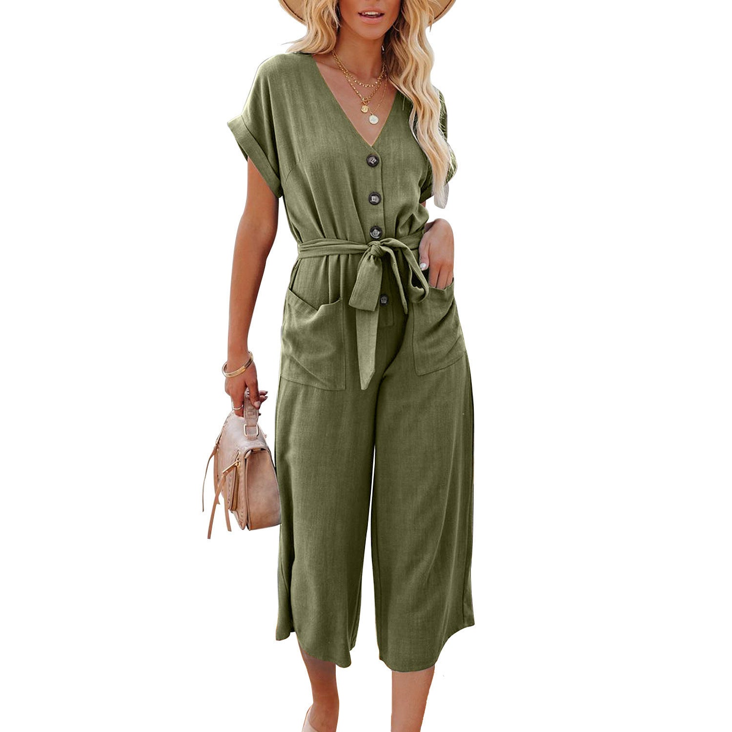 Bodysuit with Decorative Buttons and Tie Waist - THEONE APPAREL