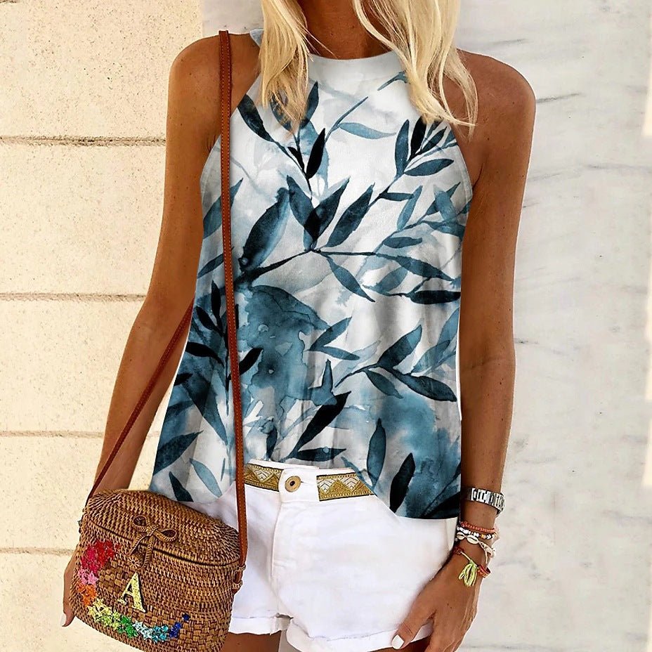 Botanical Graphic Sleeveless Vest Casual Top - THEONE APPAREL