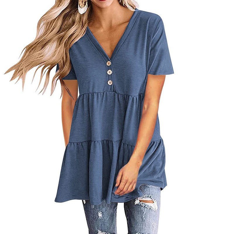 Button Empire Waist Solid Color Women's Top - THEONE APPAREL