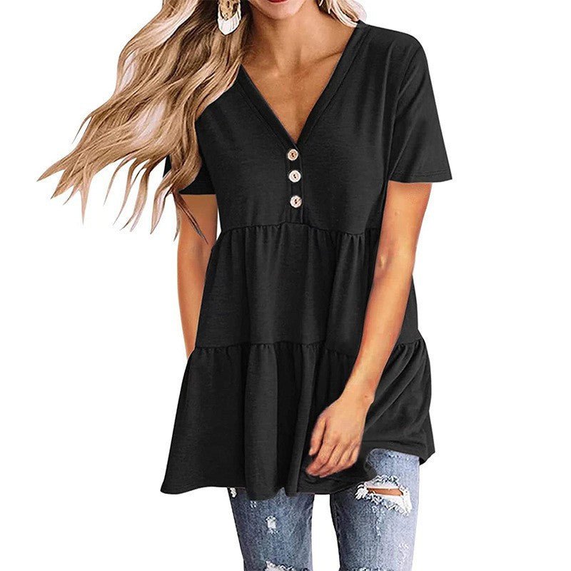 Button Empire Waist Solid Color Women's Top - THEONE APPAREL