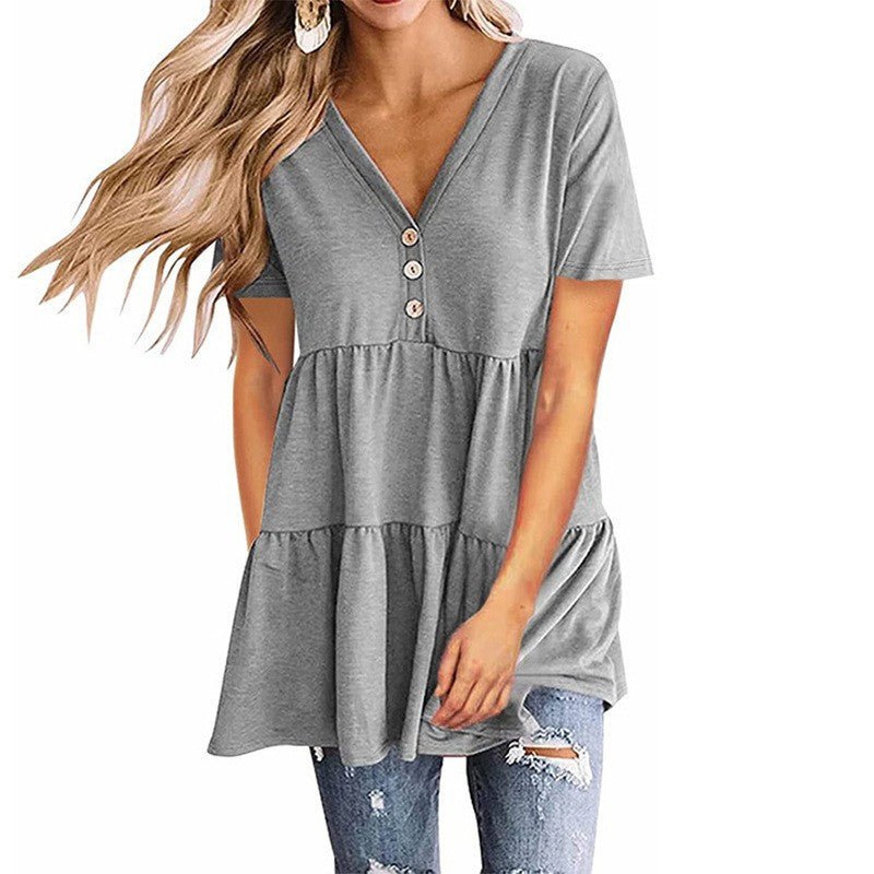 Button Empire Waist Solid Color Women's Top - THEONE APPAREL